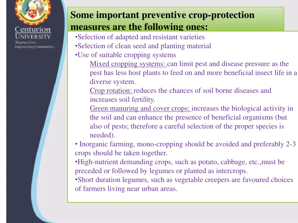 some important preventive crop protection