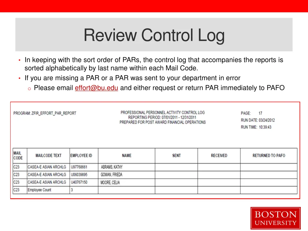 review control log
