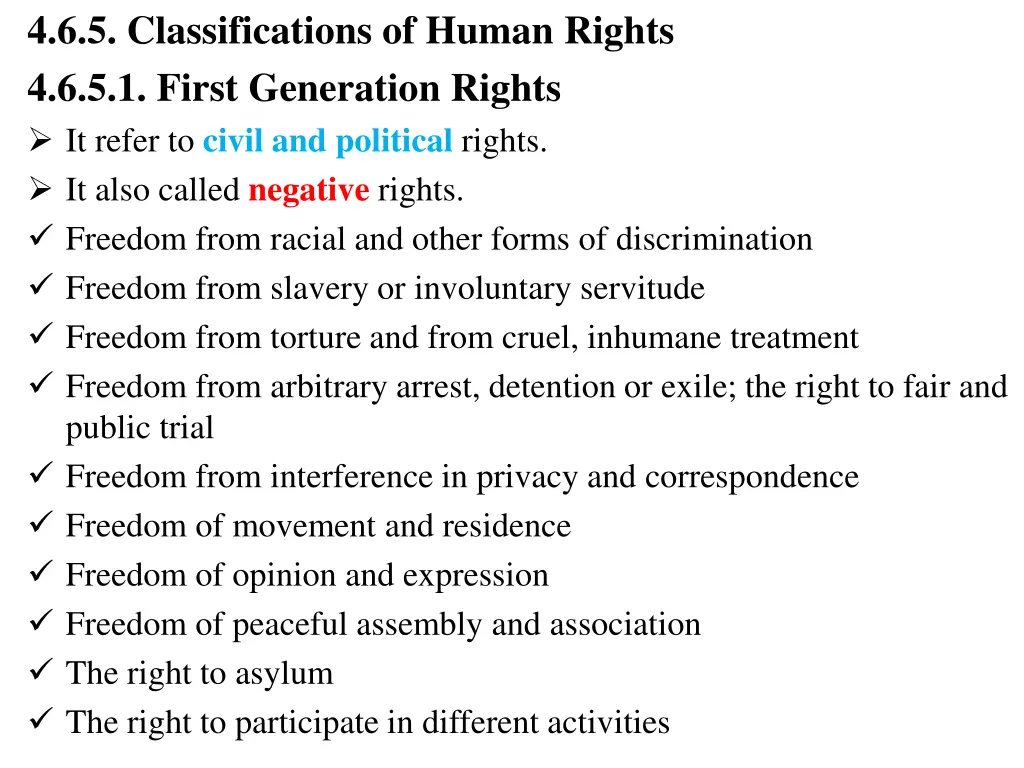 4 6 5 classifications of human rights