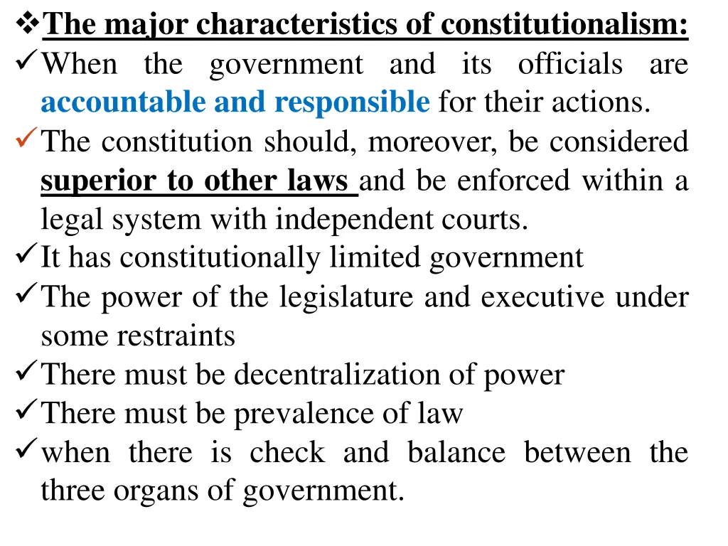 the major characteristics of constitutionalism