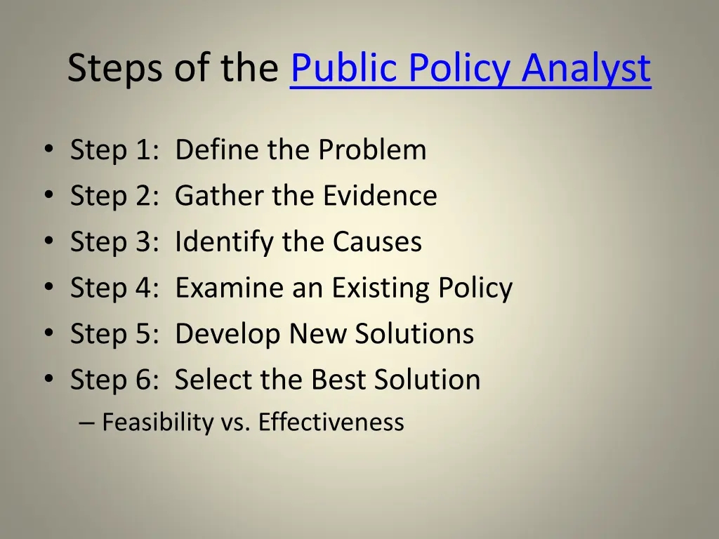 steps of the public policy analyst