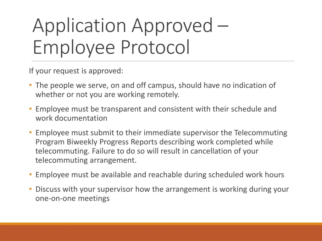 application approved employee protocol