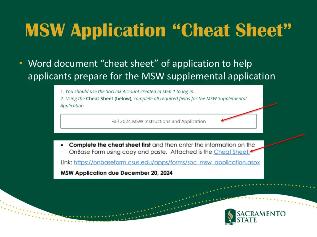 msw application cheat sheet