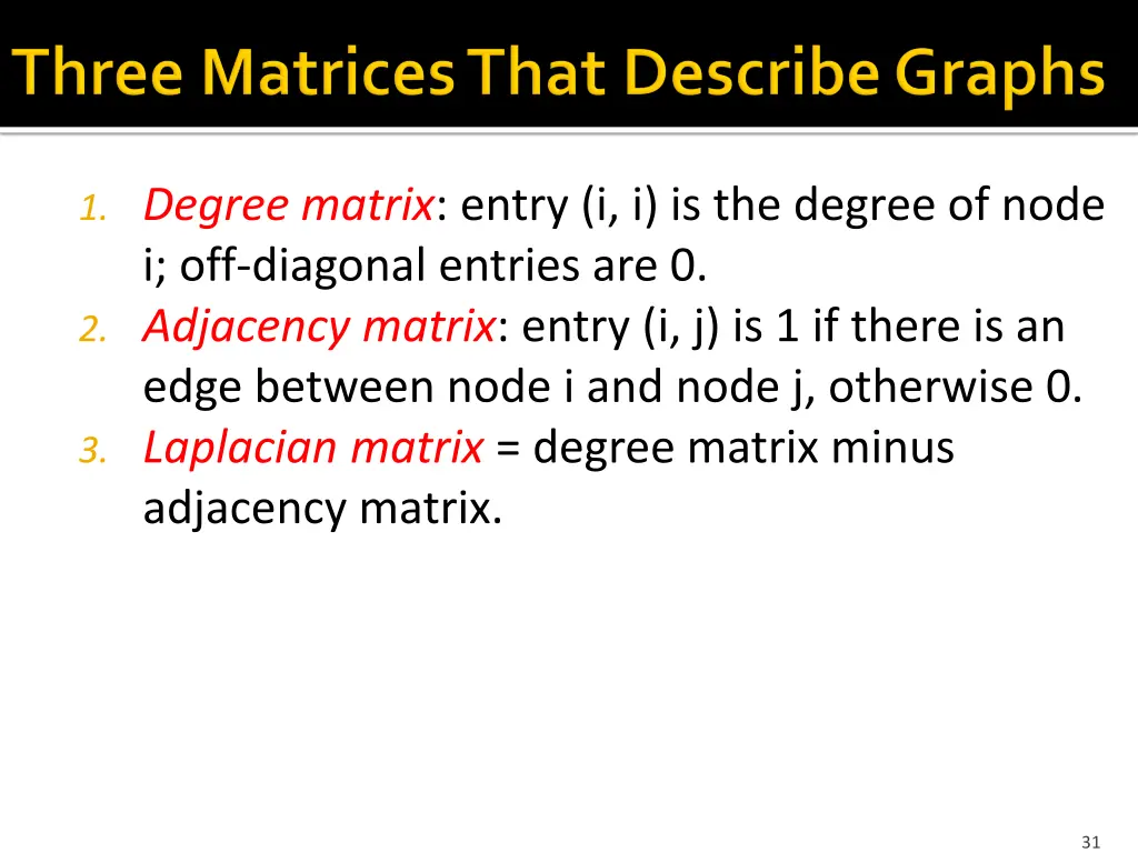 1 degree matrix entry i i is the degree of node