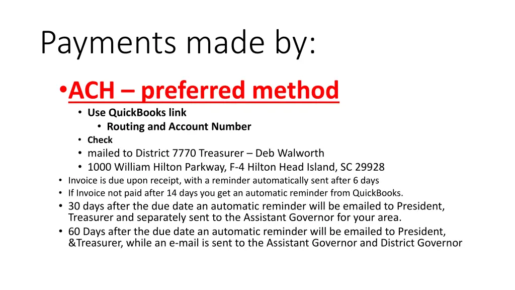payments made by ach preferred method