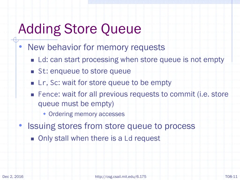 adding store queue new behavior for memory