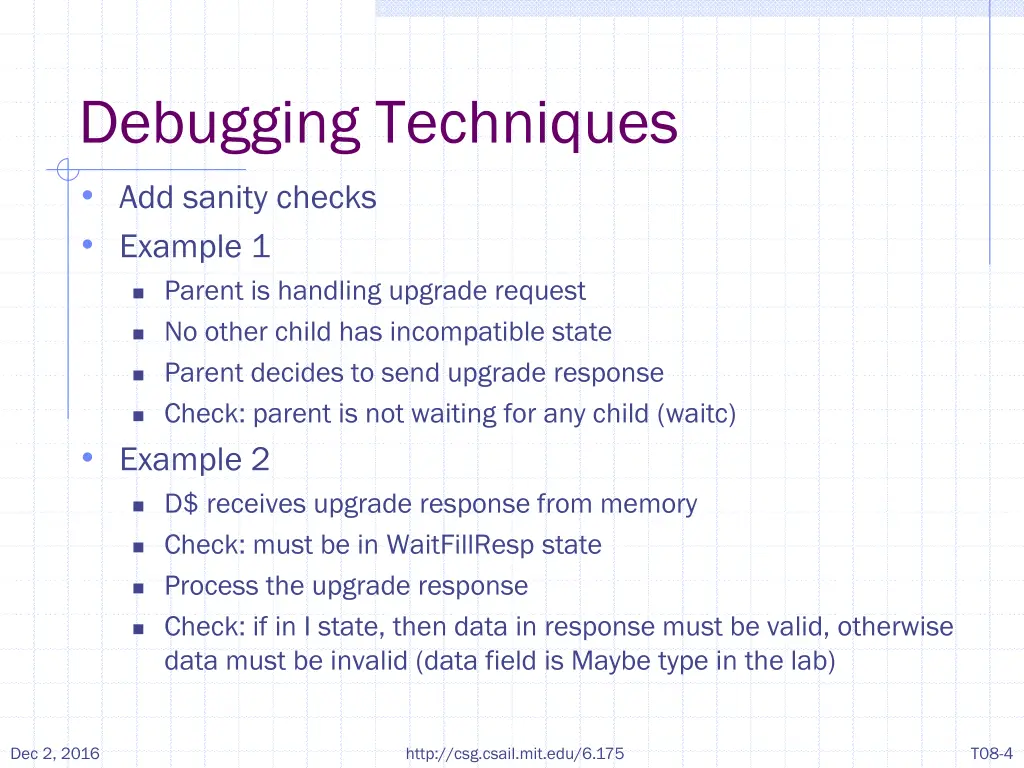 debugging techniques add sanity checks example