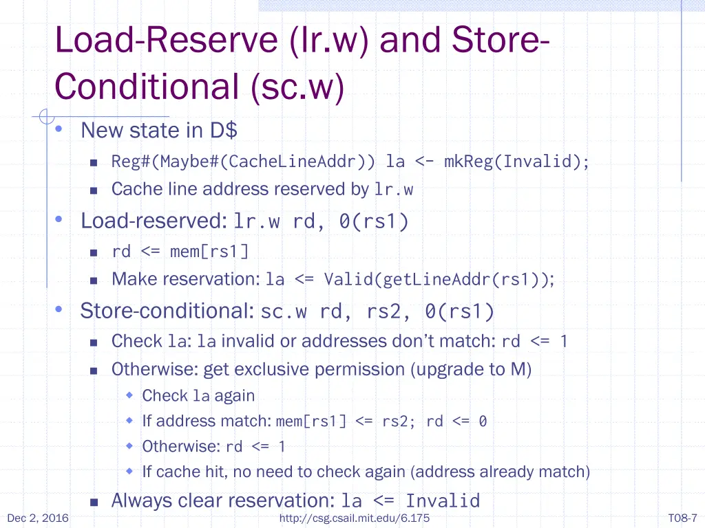 load reserve lr w and store conditional