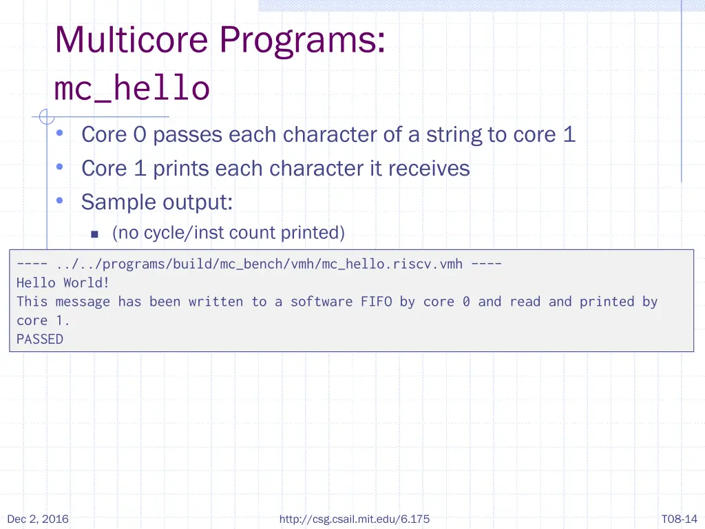 multicore programs mc hello core 0 passes each