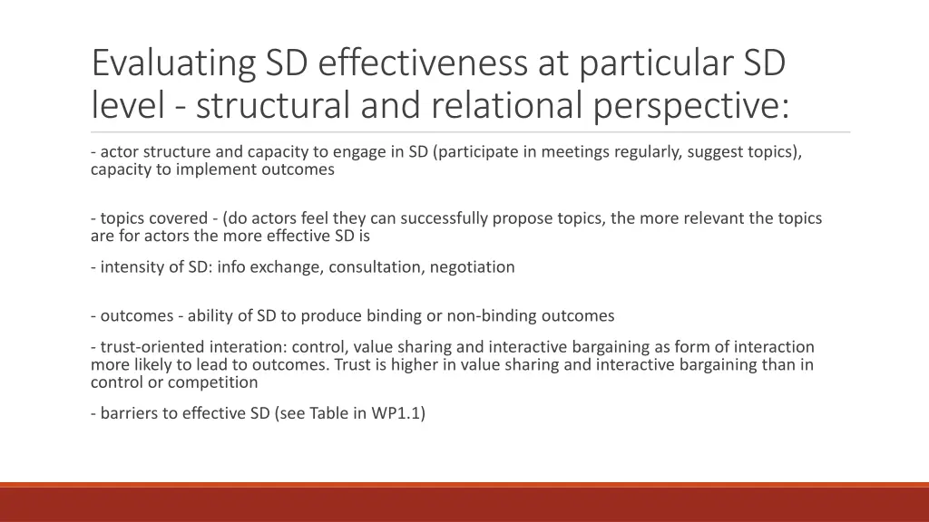 evaluating sd effectiveness at particular