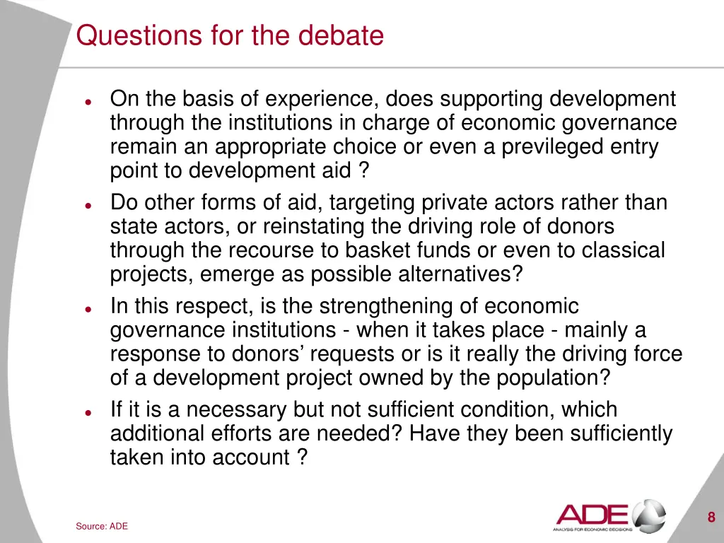 questions for the debate