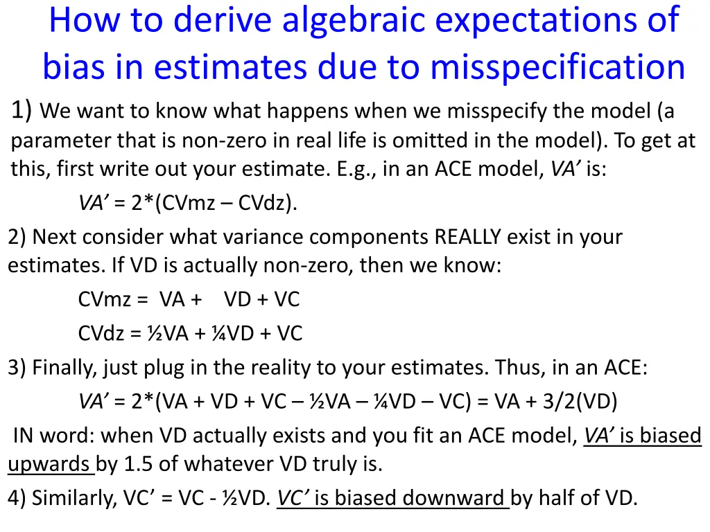 how to derive algebraic expectations of bias