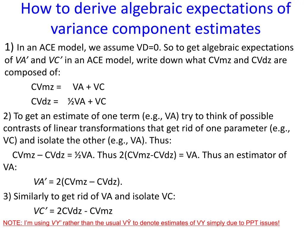 how to derive algebraic expectations of variance