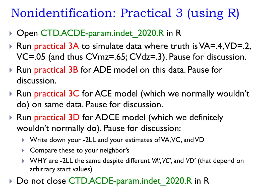 nonidentification practical 3 using r