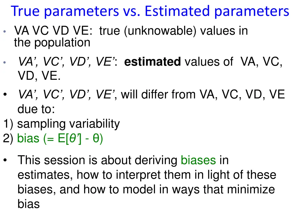 true parameters vs estimated parameters
