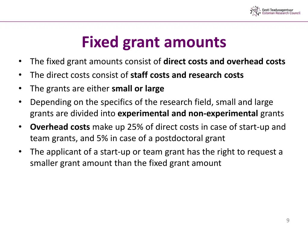 fixed grant amounts the fixed grant amounts