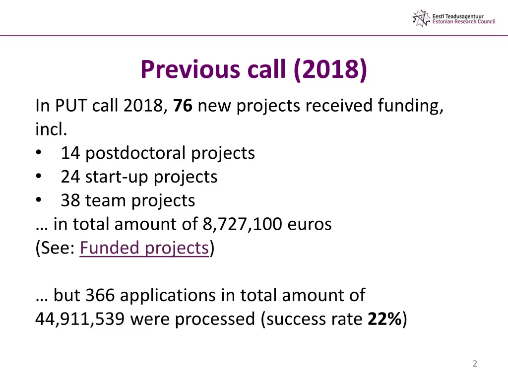 previous call 2018