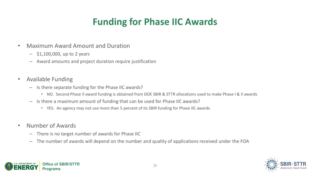 funding for phase iic awards