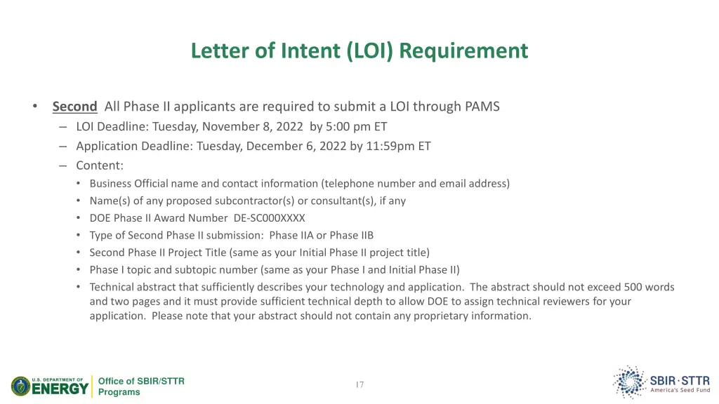 letter of intent loi requirement