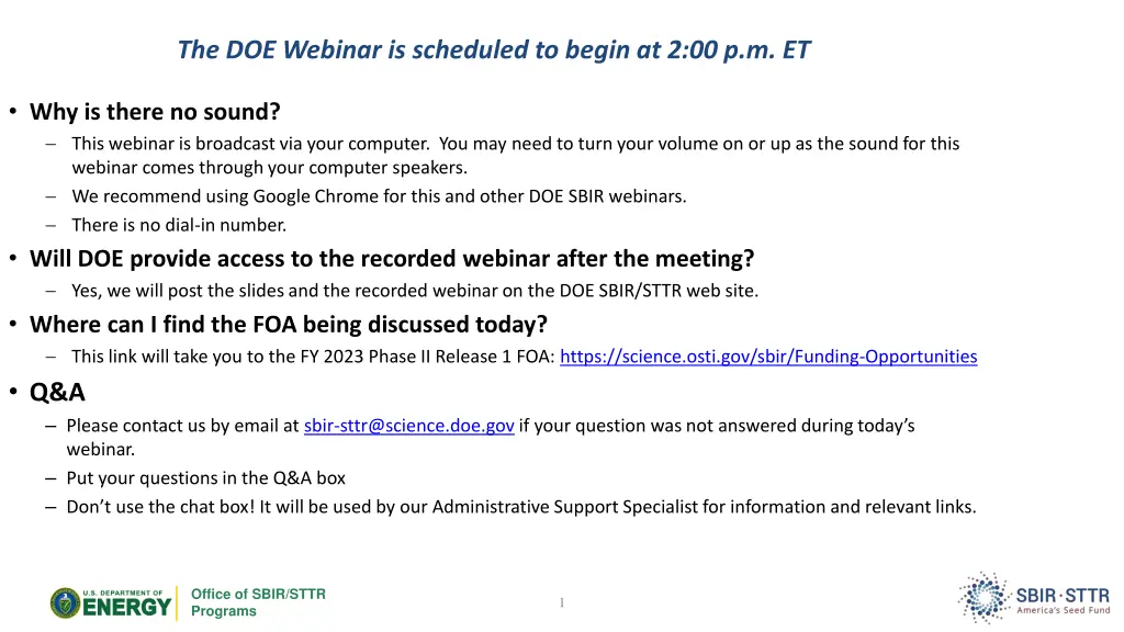 the doe webinar is scheduled to begin