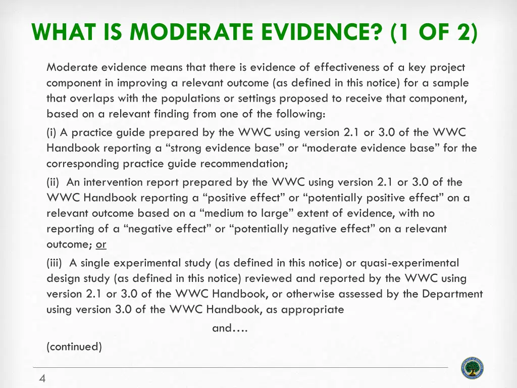 what is moderate evidence 1 of 2