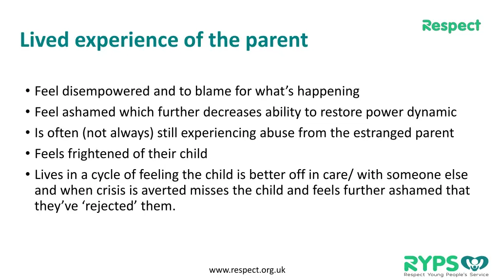 lived experience of the parent