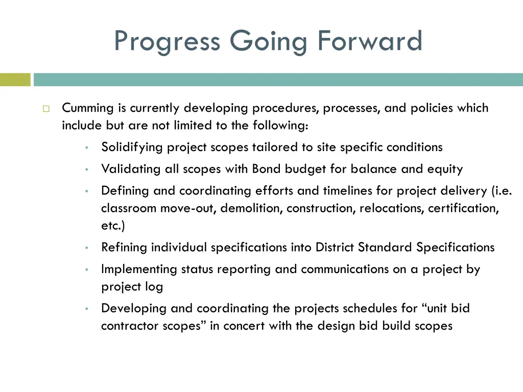 progress going forward