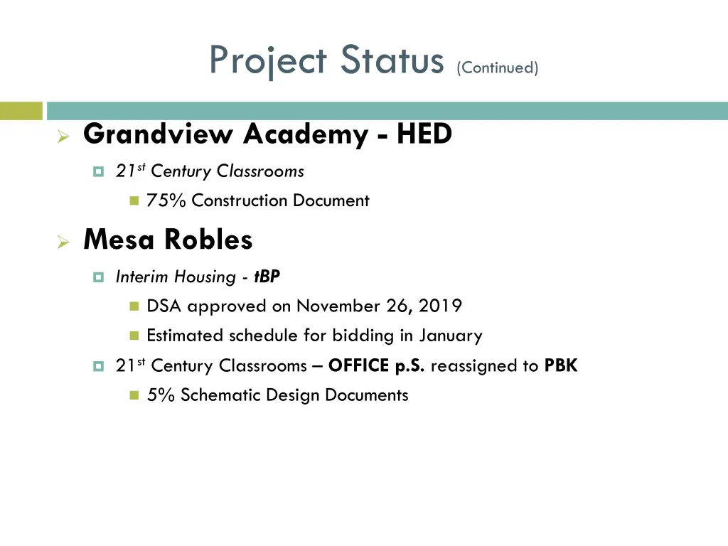 project status continued 1