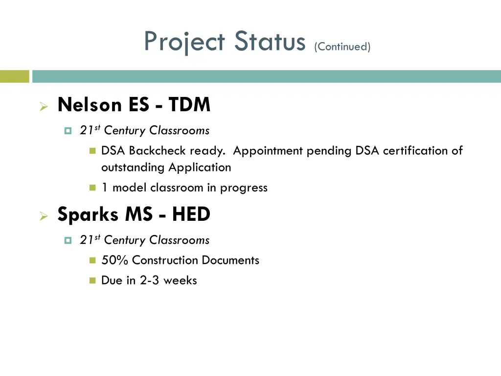 project status continued 2