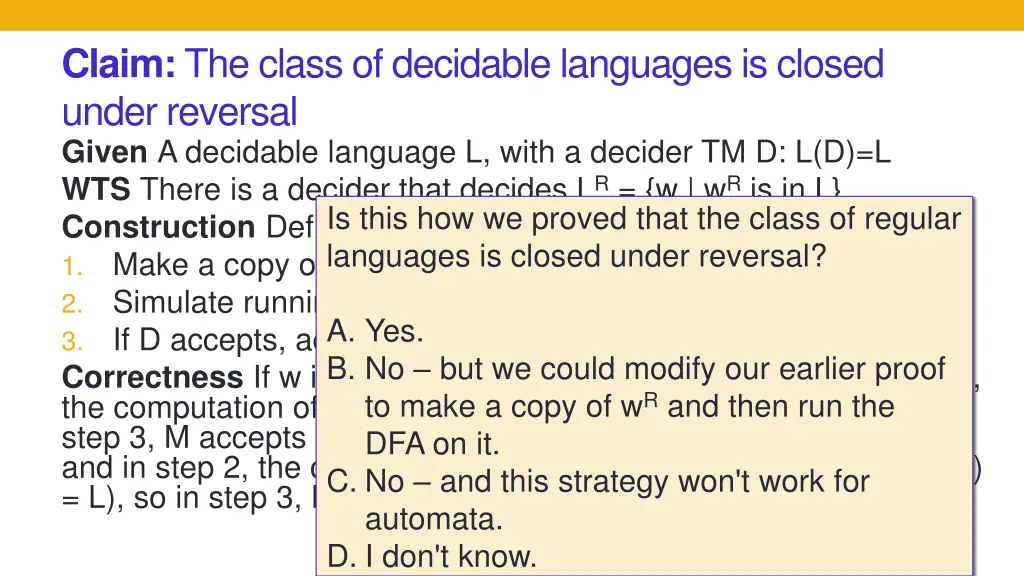 claim the class of decidable languages is closed 2