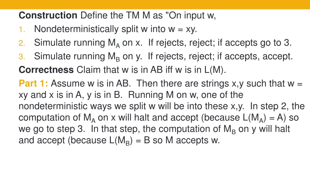construction define the tm m as on input