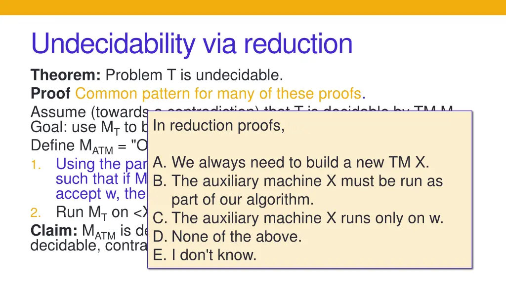 undecidability via reduction theorem problem