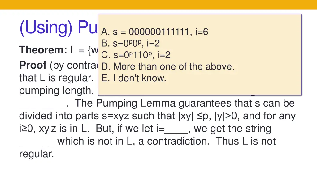 using pumping lemma a s 000000111111