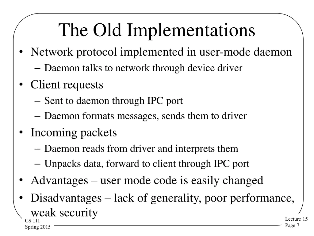 the old implementations network protocol