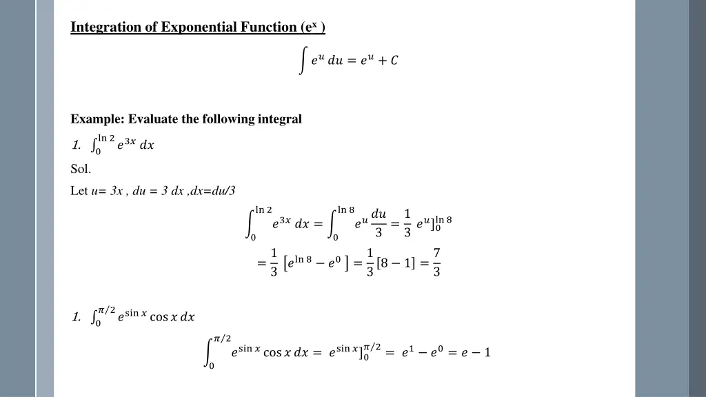 integration of exponential function e x