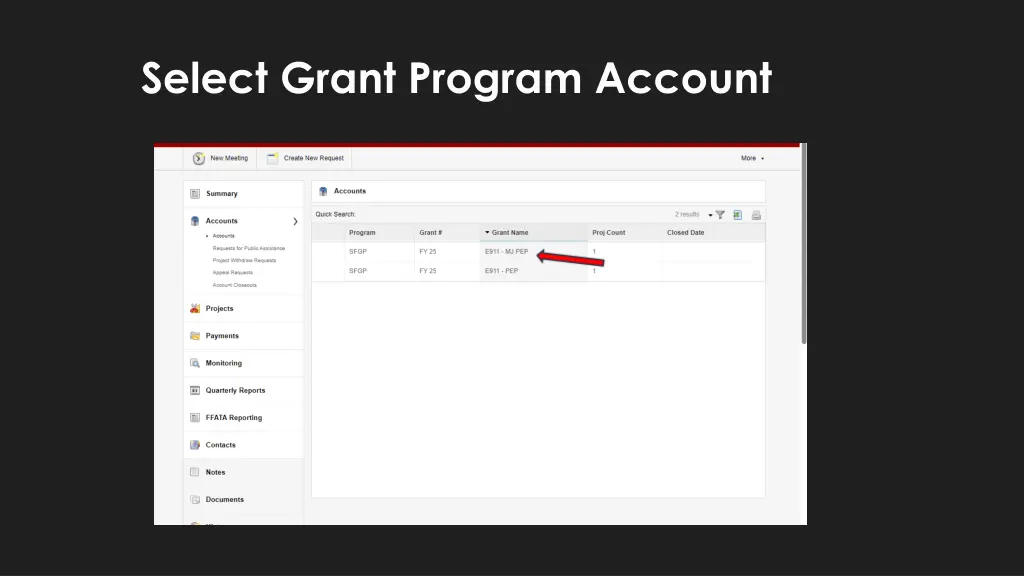 select grant program account