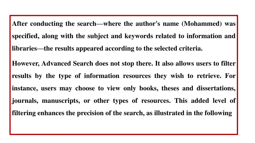 after conducting the search where the author