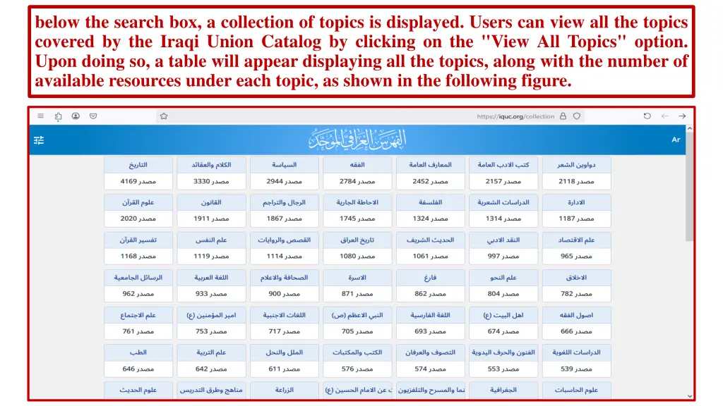 below the search box a collection of topics