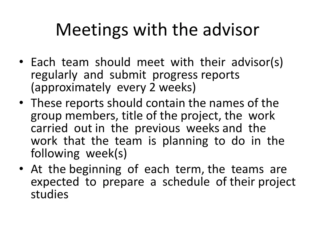 meetings with the advisor