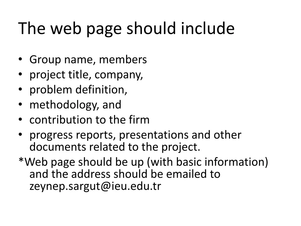 the web page should include