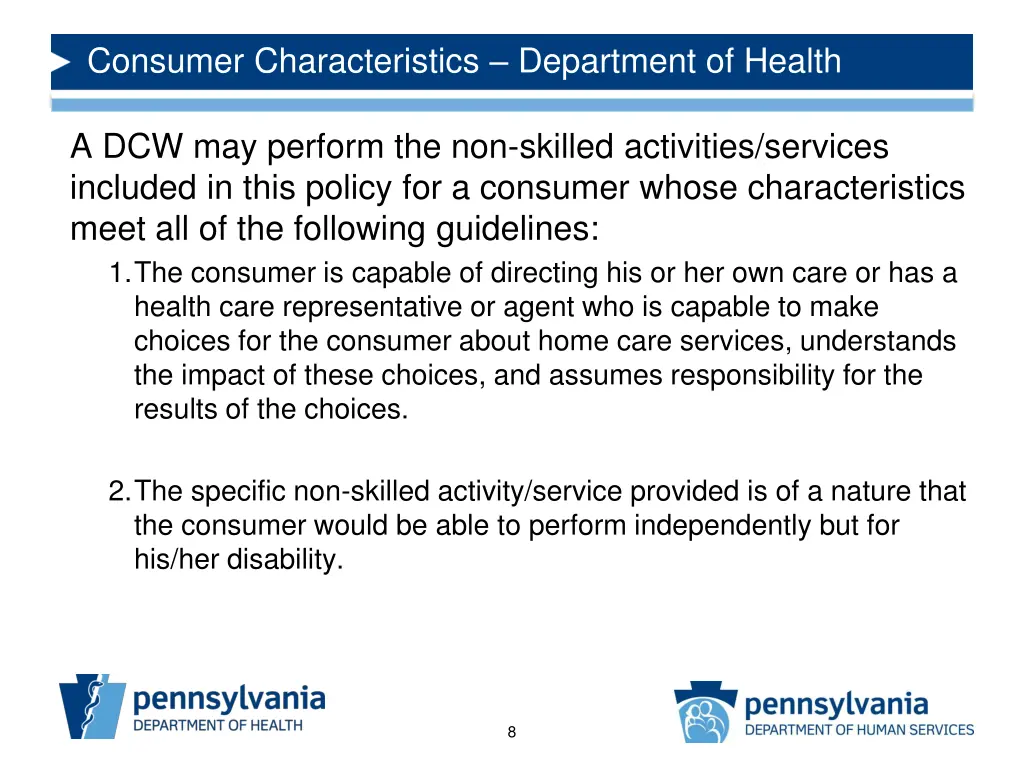 consumer characteristics department of health