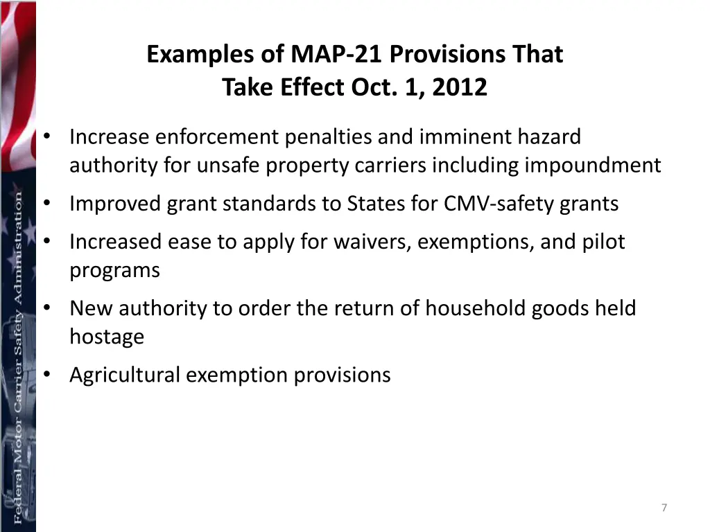 examples of map 21 provisions that take effect