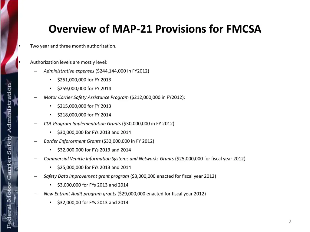 overview of map 21 provisions for fmcsa