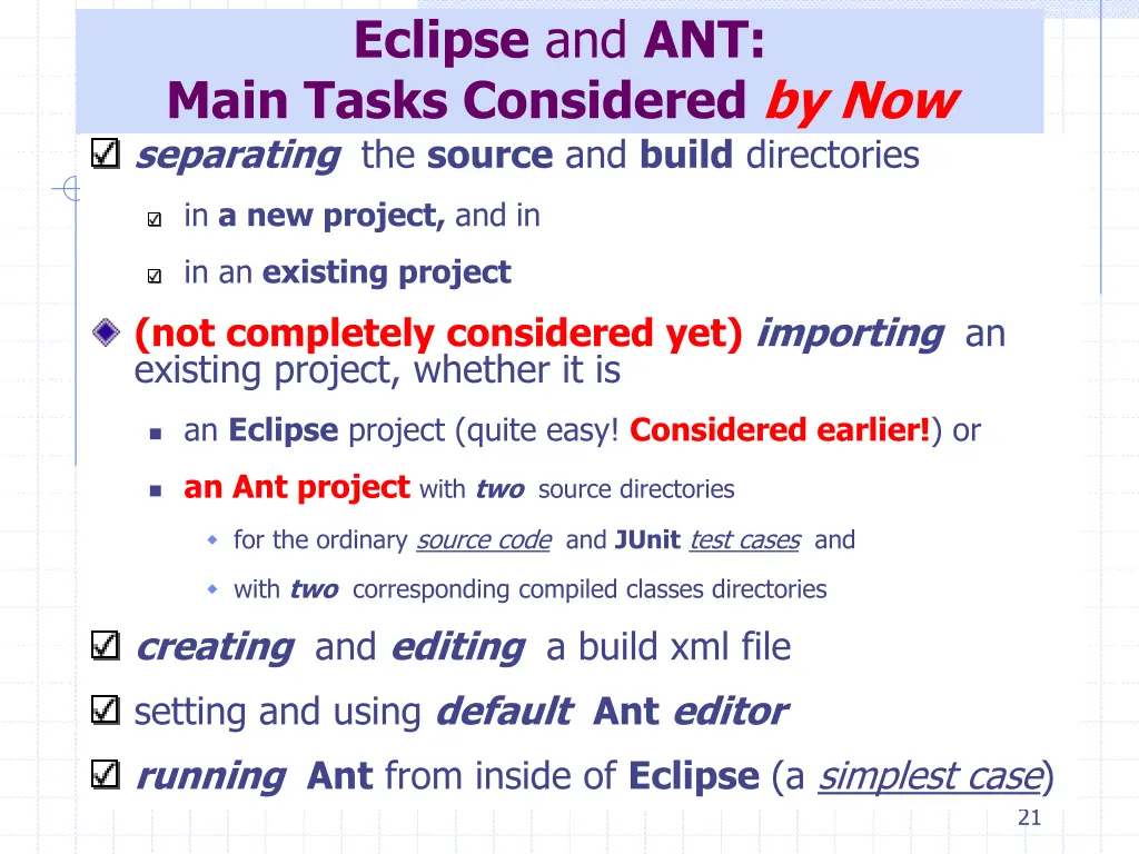 eclipse and ant main tasks considered