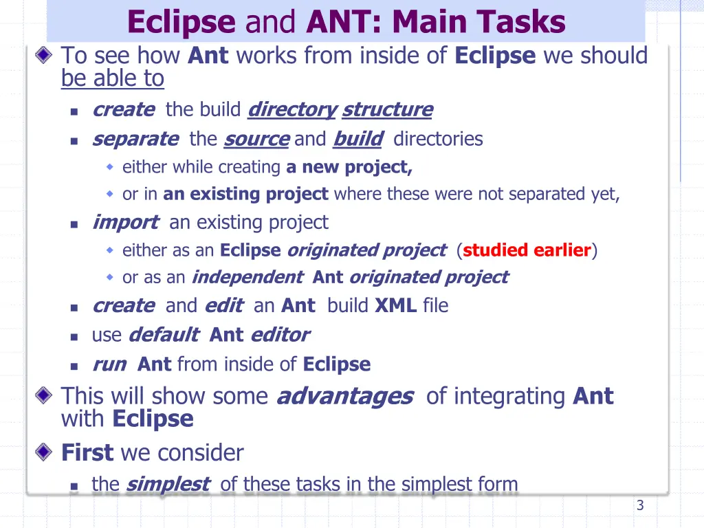 eclipse and ant main tasks to see how ant works
