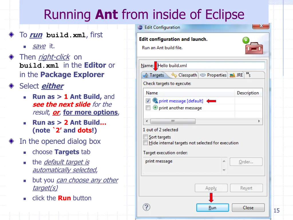 running ant from inside of eclipse