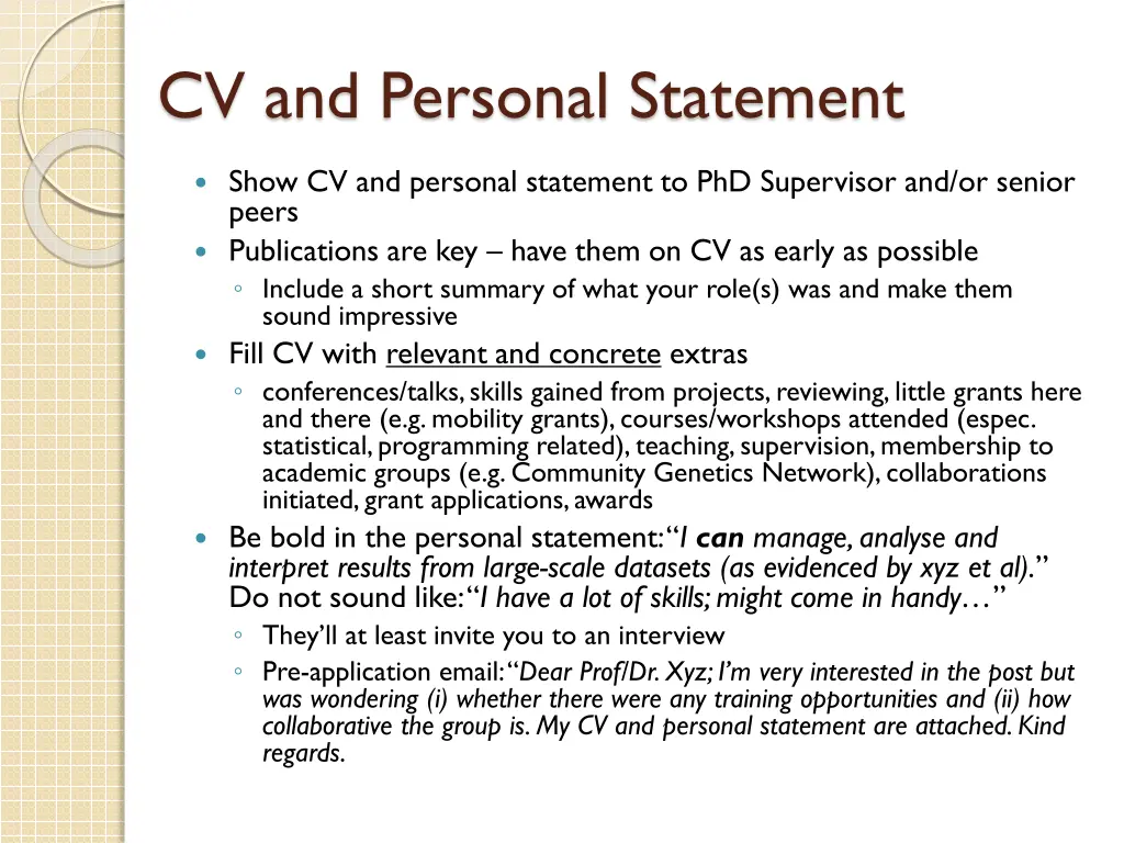 cv and personal statement