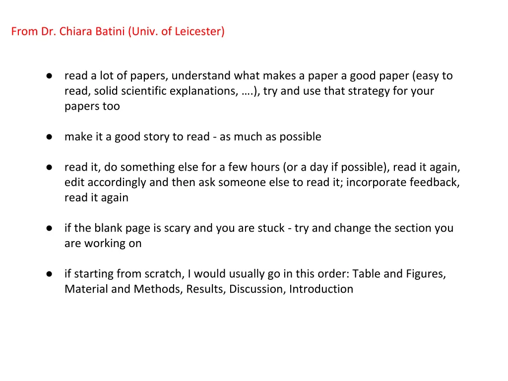 from dr chiara batini univ of leicester