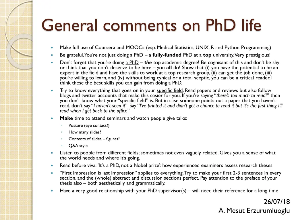 general comments on phd life