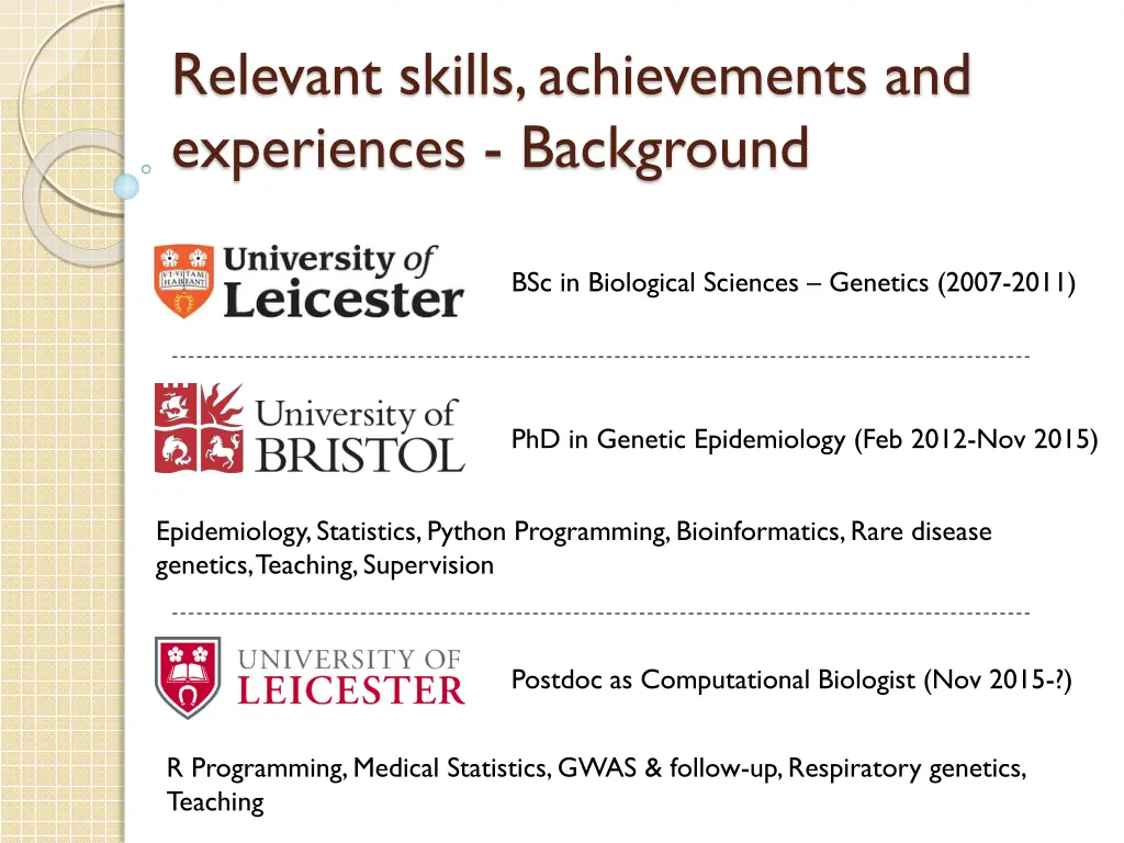 relevant skills achievements and experiences